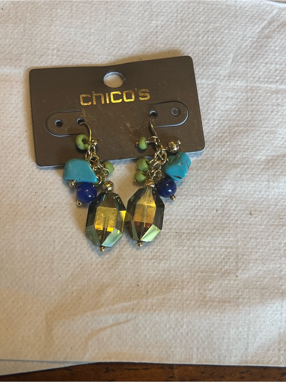 Chico's Turquoise, Blue & Green Faceted Drop Earrings